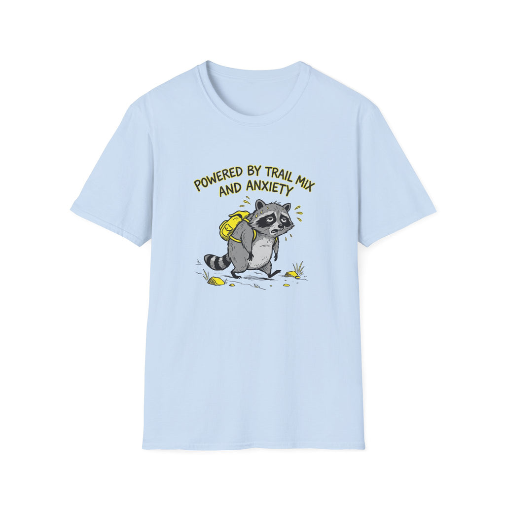 Powered By Trail Mix And Anxiety Funny Raccoon T-Shirt