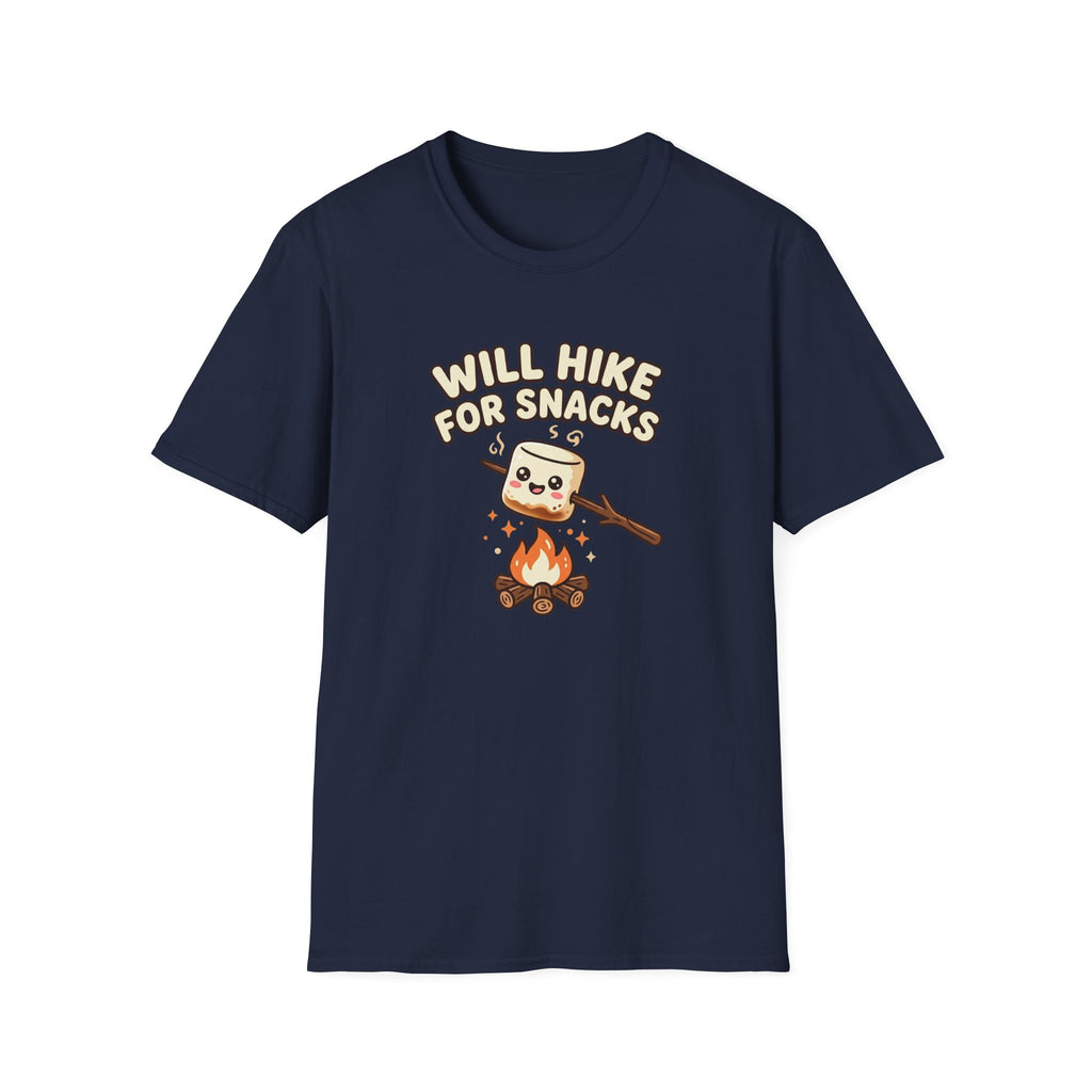 Will Hike For Snacks Funny Marshmallow T-Shirt