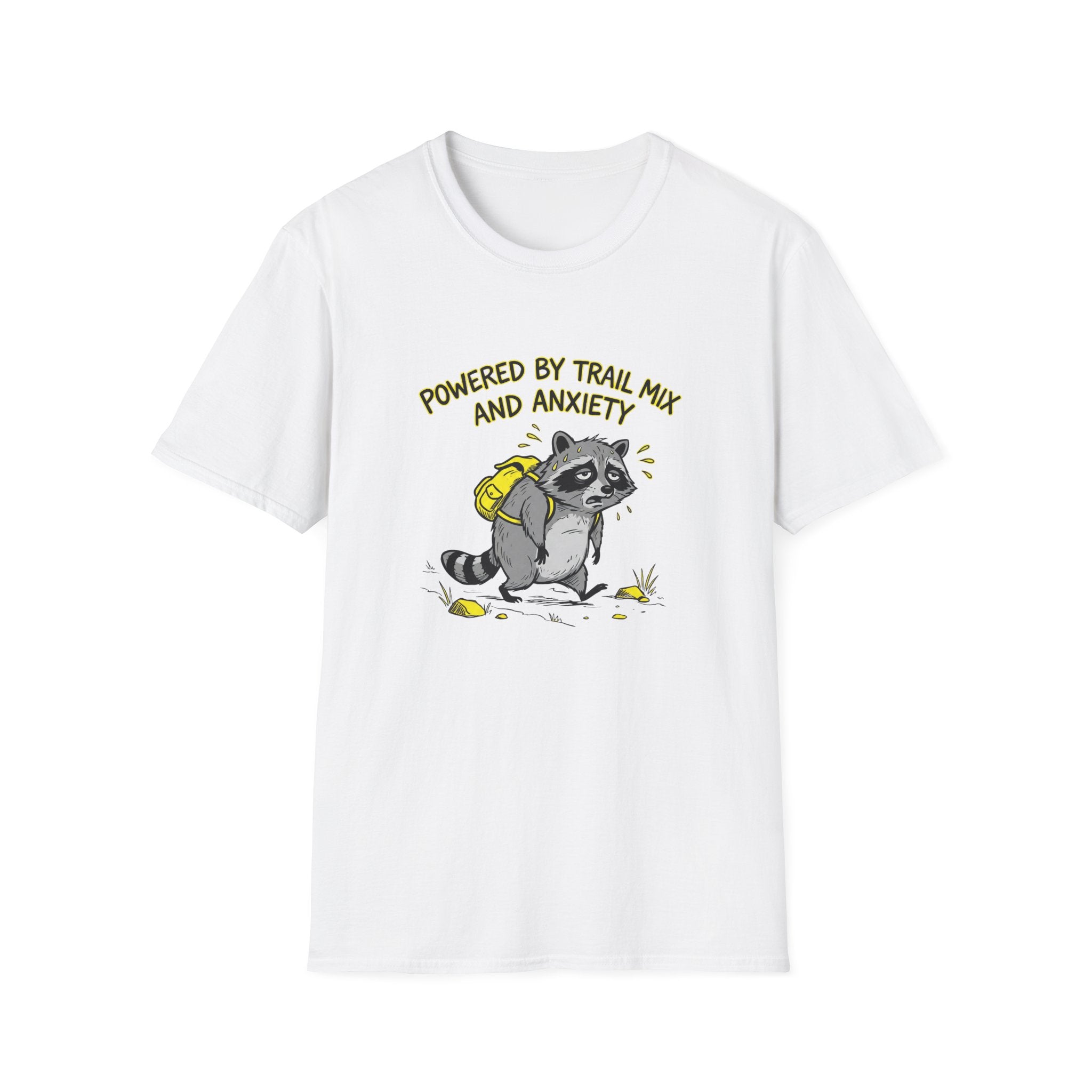 Powered By Trail Mix And Anxiety Funny Raccoon T-Shirt